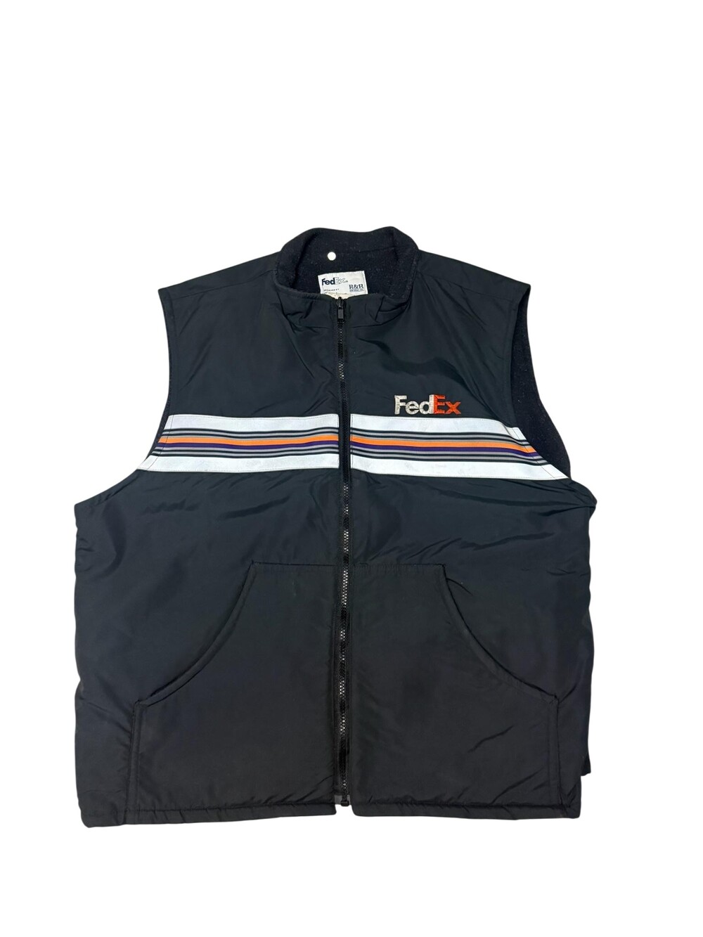 FedEx Vest Mens XL Black Nylon Fleece Lined Reflective Workwear Made USA Vintage